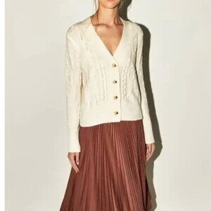 Vince Triple Braid Cable Wool Cashmere Blend Cardigan Sweater Off White Size M